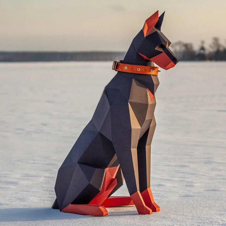 100 سنتيمتر عالية الأسود Doberman الكلب ثلاثية الأبعاد الحيوان النحت Doberman ورق كرافت غرفة نوم غرفة المعيشة اليدوية لتقوم بها بنفسك نموذج اوريغامي