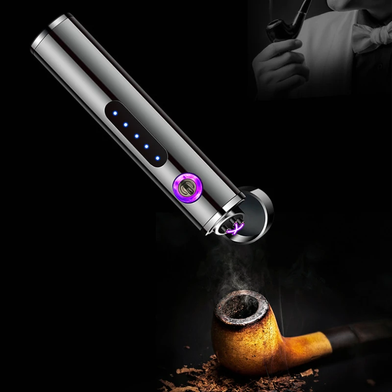 New Cylindrical USB Rechargeable Lighter Portable Metal Dual Arc Plasma Cigarette Lighter Gift Men Cigarette Accessories