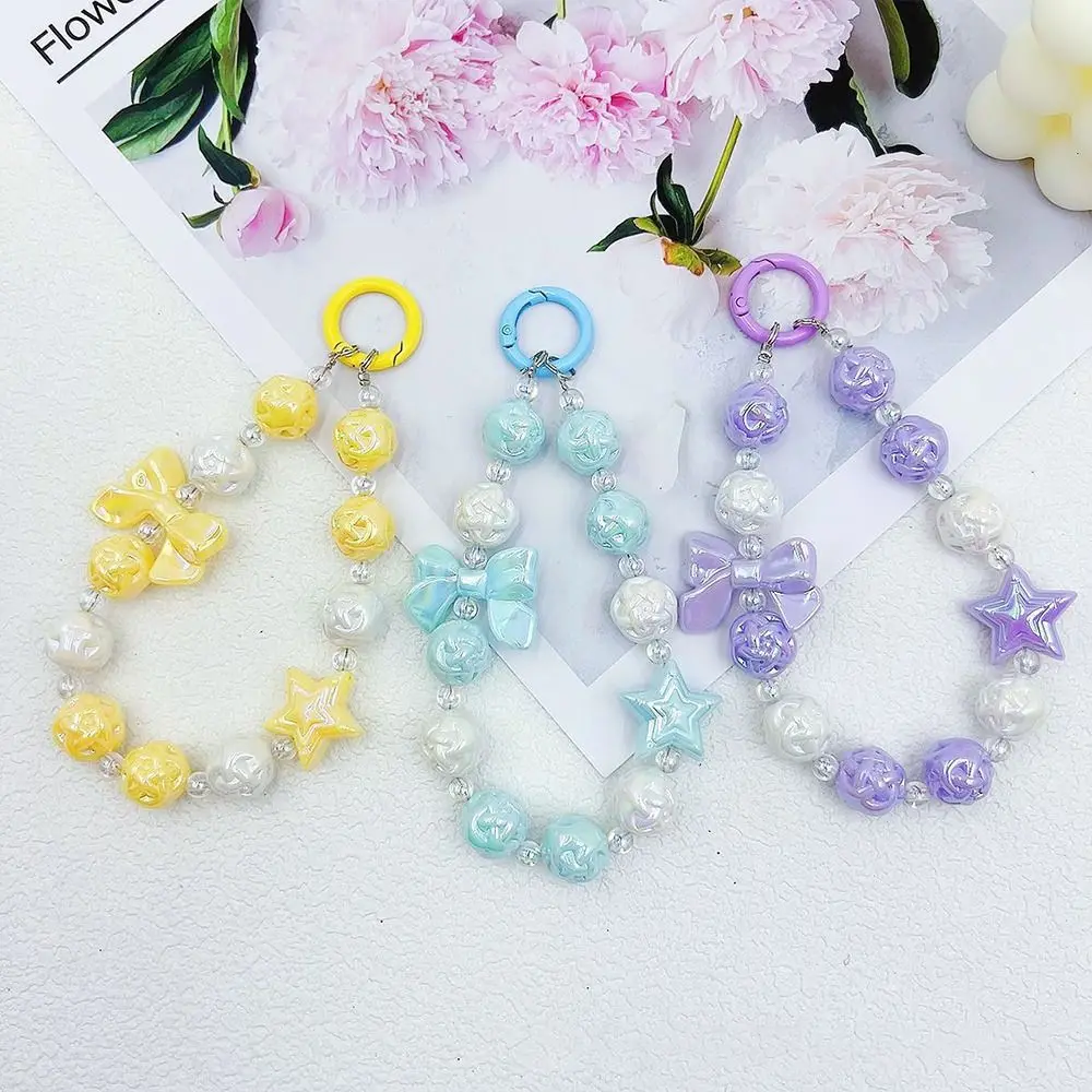 New Resin Burst Bead Chain Keyring Detachable Gradient Bowknot Pendant Colorful Bag Chain Strap