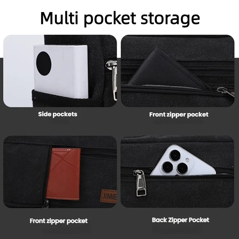 حقيبة كتف رجالية عصرية وكاجوال، حقيبة كروس قماشية متعددة الأقسام، مناسبة للنزهات اليومية والسفر والتنقل