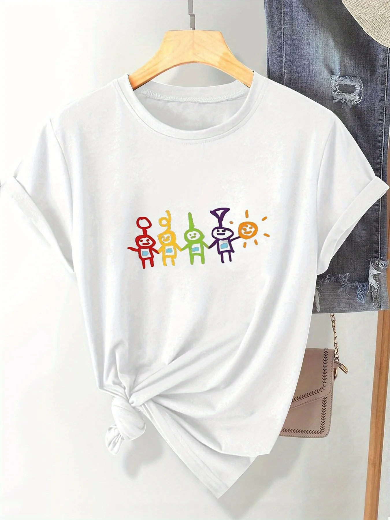 

Teletubbies Graffiti Printing Summer Autumn Winter Cotton Men's and Women's T-Shirts Short Sleeves Luxury Outdoor Sports Brand