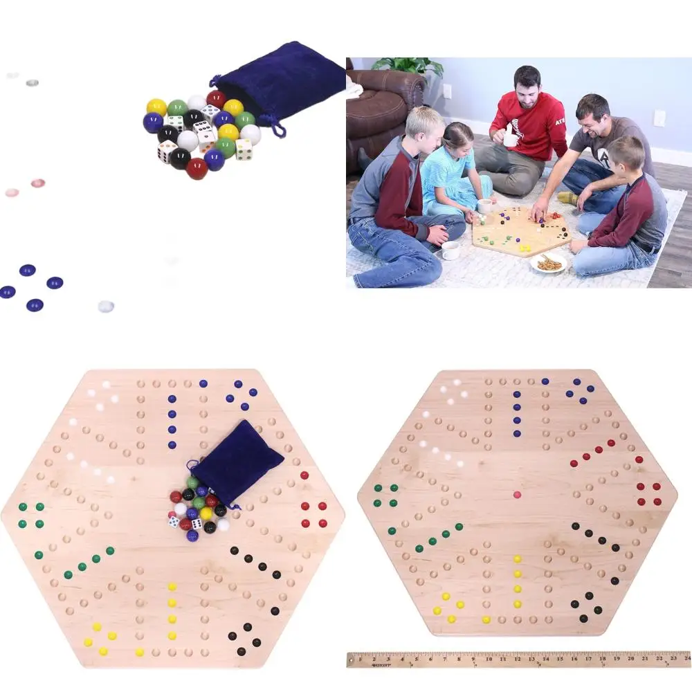 

Large 24 Wahoo Marble Game Set in Solid Maple Wood with Double-Sided Play and 22mm Marbles & Dice