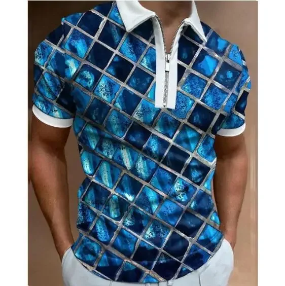 قمصان بولو للرجال بياقة مطوية لأسفل ، تي شيرت مطبوع للجولف ، توبات بأكمام قصيرة ، ملابس غير رسمية ، سحاب ، سفر ، صيف ، صوفي #5