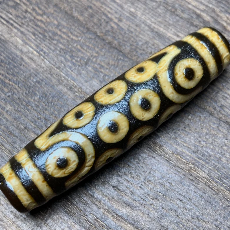 Agata antica tibetana nepalese dell'Himalaya Vecchio talismano Dzi 21 occhio Amuleto con perline FYM