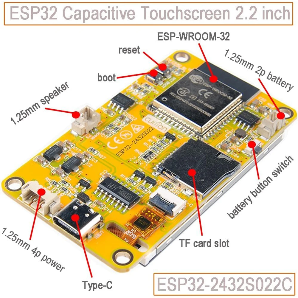 ESP32-2432S022C 2.2" inch ESP32 Display Capacitive Touch Screen 240x320 TFT LCD Module ST7789 Development Board for Arduino