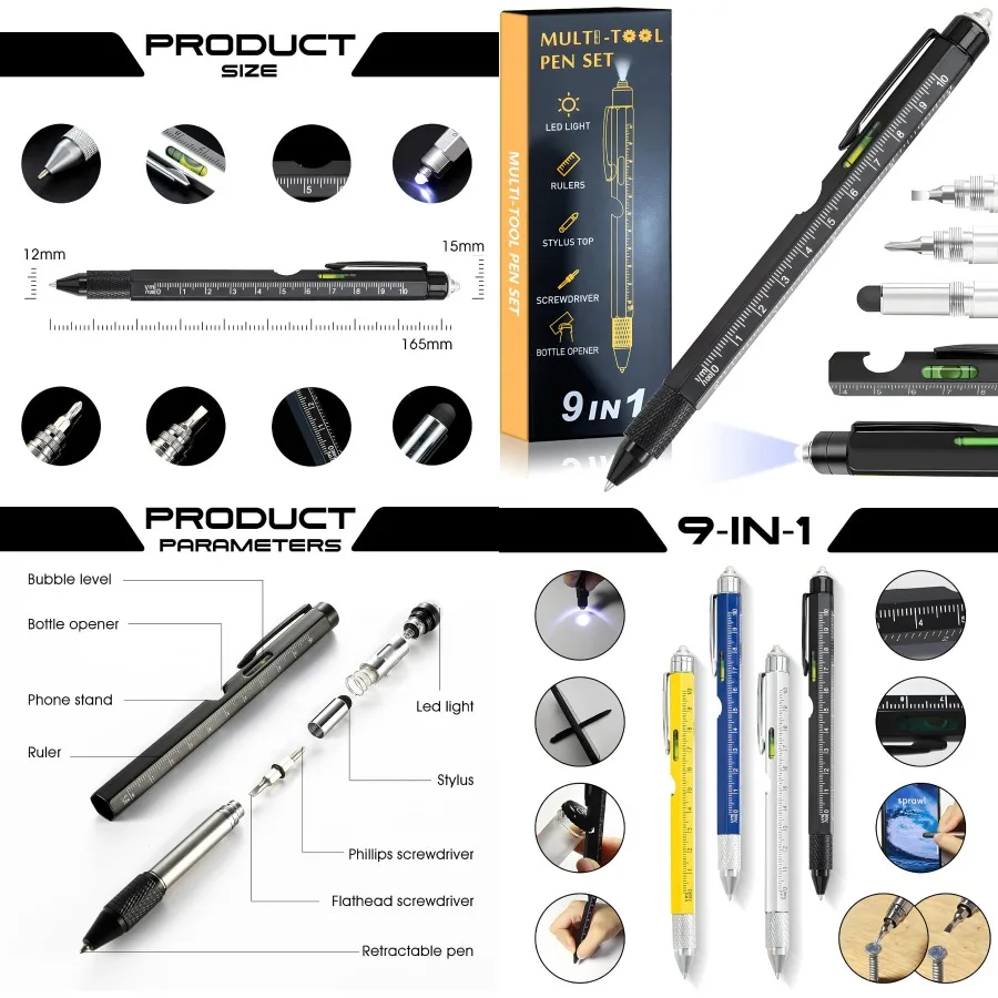 

Рождественские подарки Наполнители чулок для мужчин: многофункциональная ручка 9-в-1 со светодиодной подсветкой Линейка Стилус Отвертки с пузырьковым уровнем Innovativ