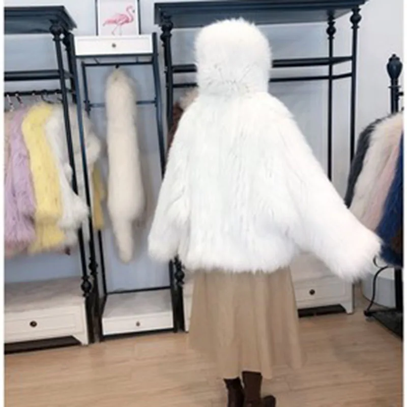 Winter coat Shaggy Hairy Thick Warm Soft Colored Faux Fur Jacket Women New hooded Bat Sleeved lady Loose Casual overcoat Clothes