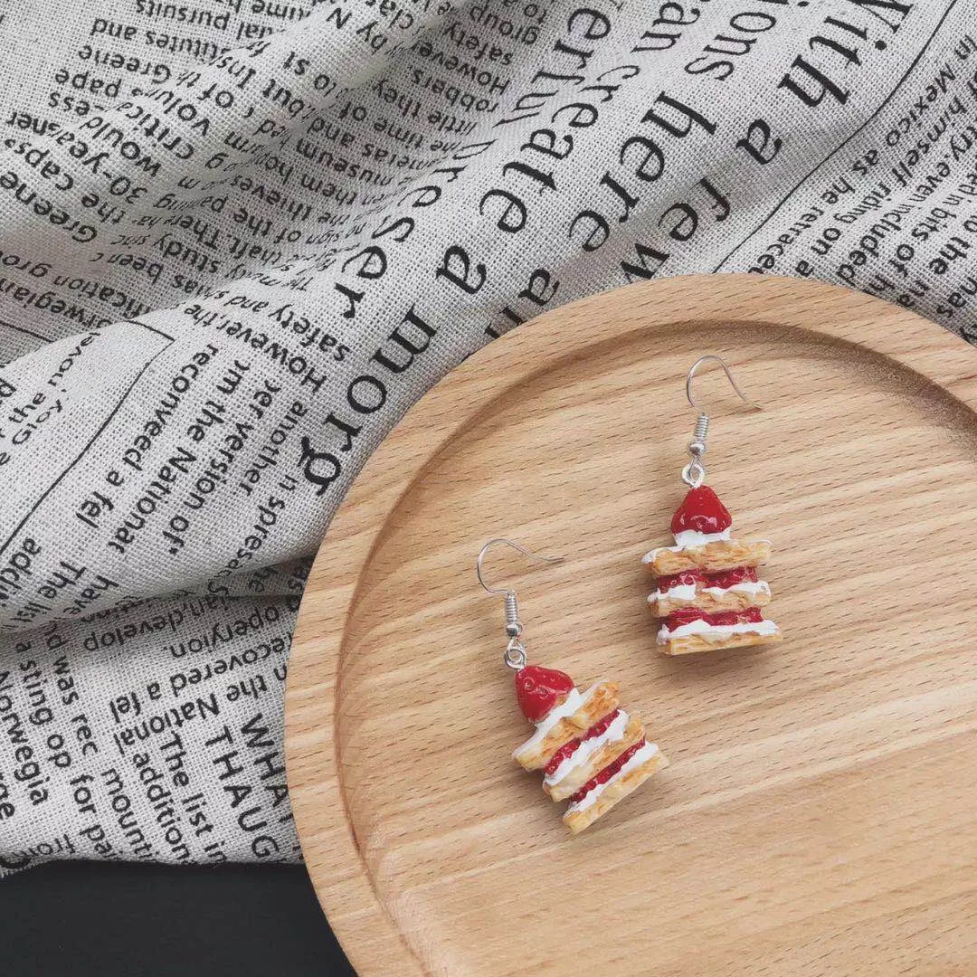 Korean Resin Strawberry Bowknot Drop Earrings for Women Food Simulated Fruit Cup Cake Dangle Earrings  Jewelry Accessories