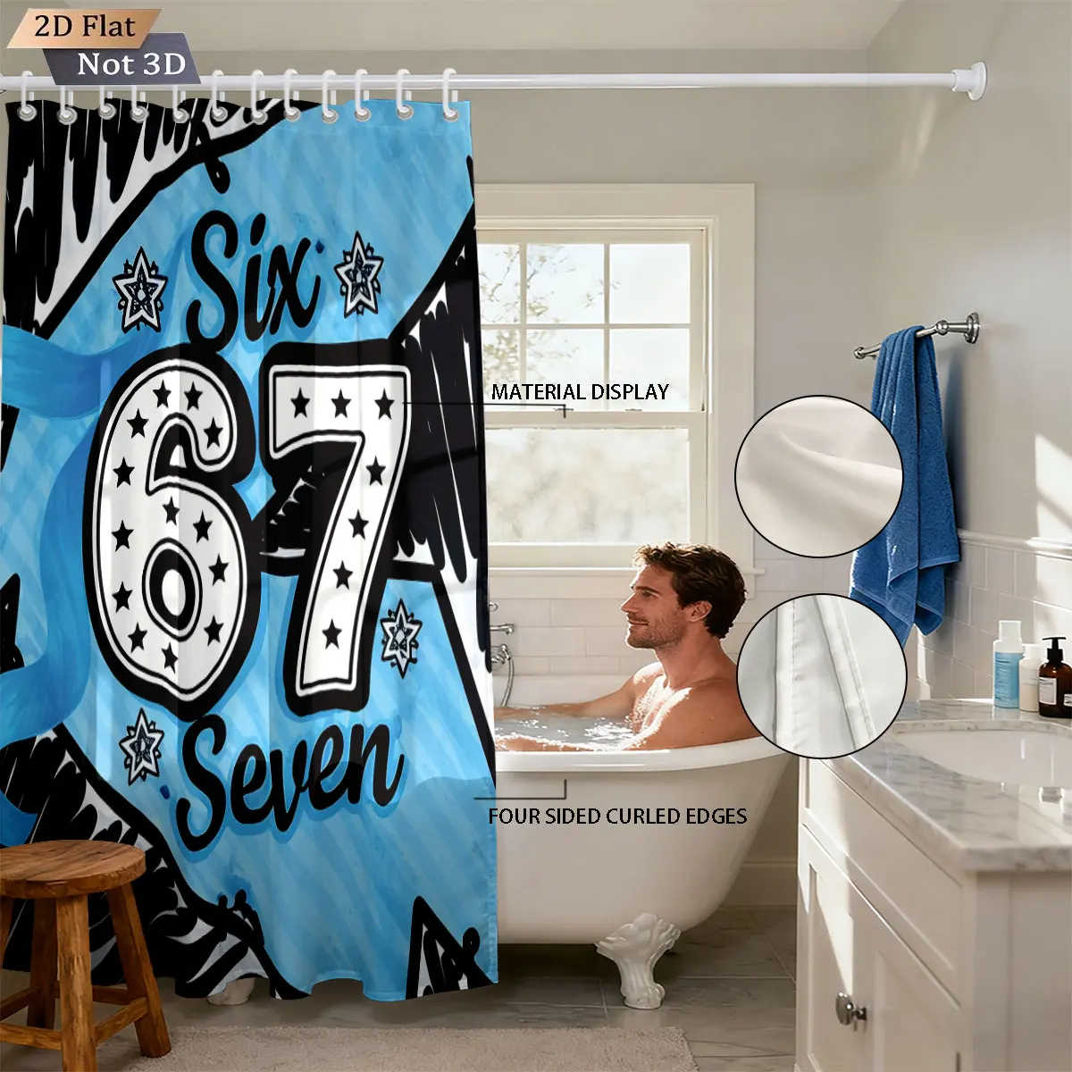 

1pc Color 67 Element Printed Waterproof Bathroom Partition Privacy Shower Curtain With 12 Hooks Multiple Sizes