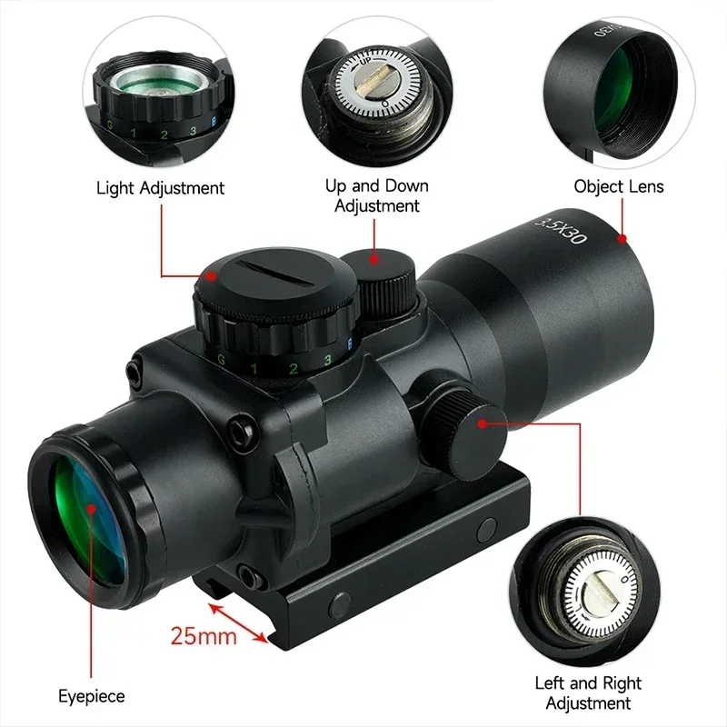 Tactical M2 M3 3.5X30 3X44 Red Dot Sight Compact Riflescope Reflex Opticsl Sight Hunting Airsoft Scope Fits 20MM Rail