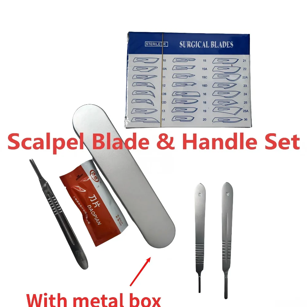 Dental Scalpel Handle No.3/4/7 with Blades No.10/23 Stainless Steel Carbon Steel Dissection Cutting Tool for Oral Surgery Lab.