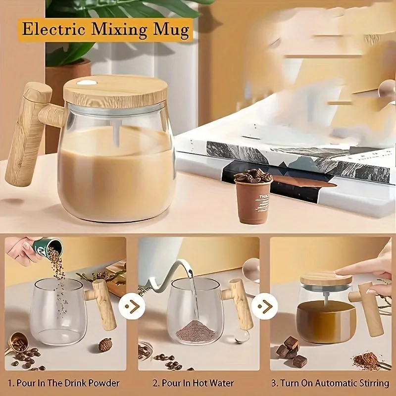1pc 400ML Self Stirring Mug,  Mixing Cup Self Stirring Coffee Mug High Borosilicate Glass Mixing Coffee Mug Rotating Home Office