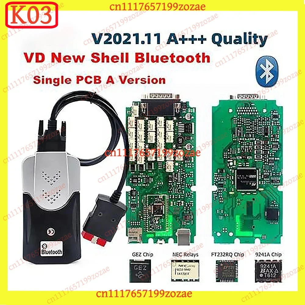 k3 VCI 100251 Bluetooth Diagnostic Interface for Cars & Trucks Dual PCB Firmware 2021.11 Compatible with Multi-Diag Software