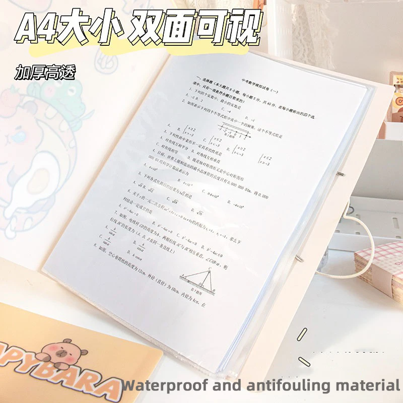 Capybara Information Book Kawaii A4 Transparent Insert Folder Collection Book Student Certificate Test Paper Storage Book