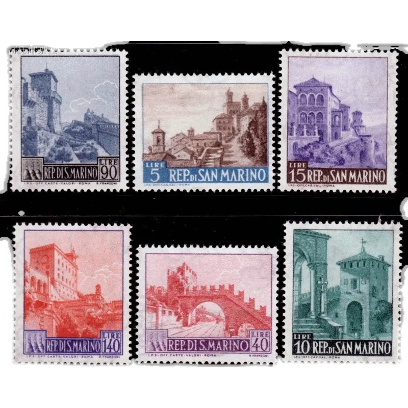 6Pcs/Set New San Marino Post Stamp 1966 Architecture Scenery Castle Bridge Palace Stamps MNH