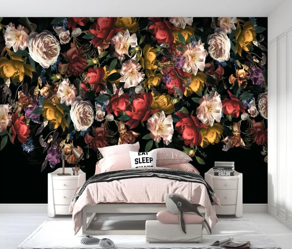 3D Mural Photo Wallpaper para sala de estar, retro bonito flor, fundo personalizado adesivos, TV e sofá