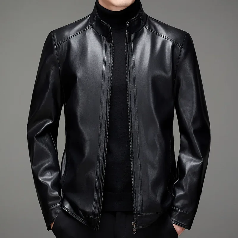 

New Oversized Men's Autumn and Winter Thick Leather Jacket Loose Standing Collar Middle-aged Jacket