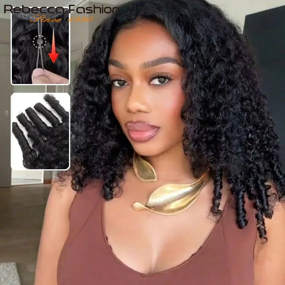 220% Density Burmese Curly Human Hair Half Wig Wear And Go Glueless 3 Way Style Drawstring Flip Over Wig For Women Daily Use