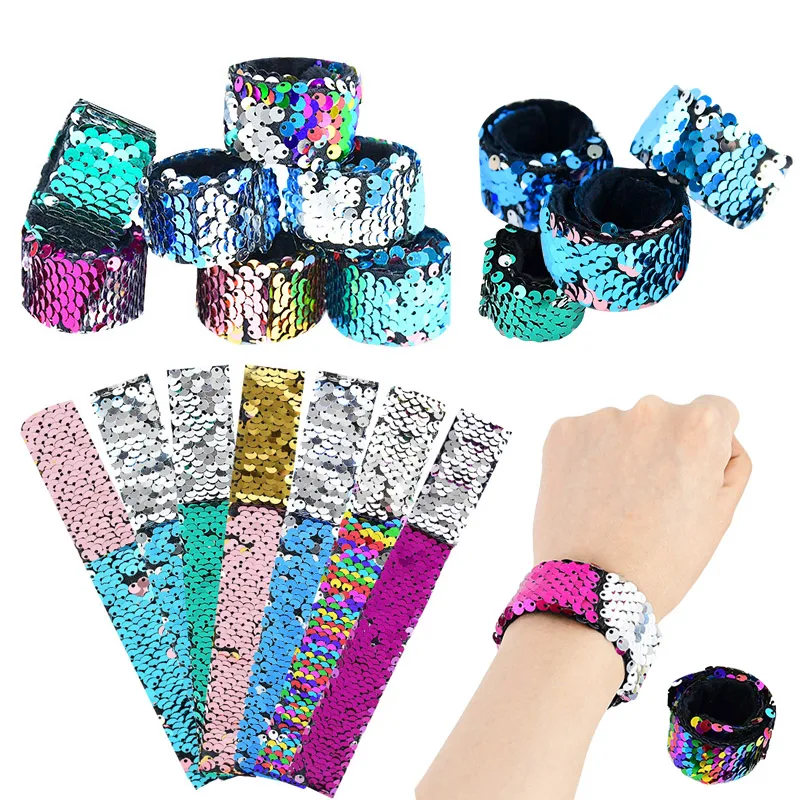 

1/5Pcs Girls Mermaid Theme Clap Circle Glitter Sequins Slap Pop Circle Bracelet For Baby Shower Birthday Party Decor Kids Gifts