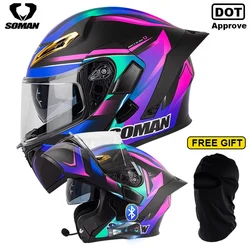 SOMAN Modular Motorcycle Helmet with Bluetooth Headset Dual Visors Lens Flip Up Full Face Helmets Racing Moto Casco DOT Approved