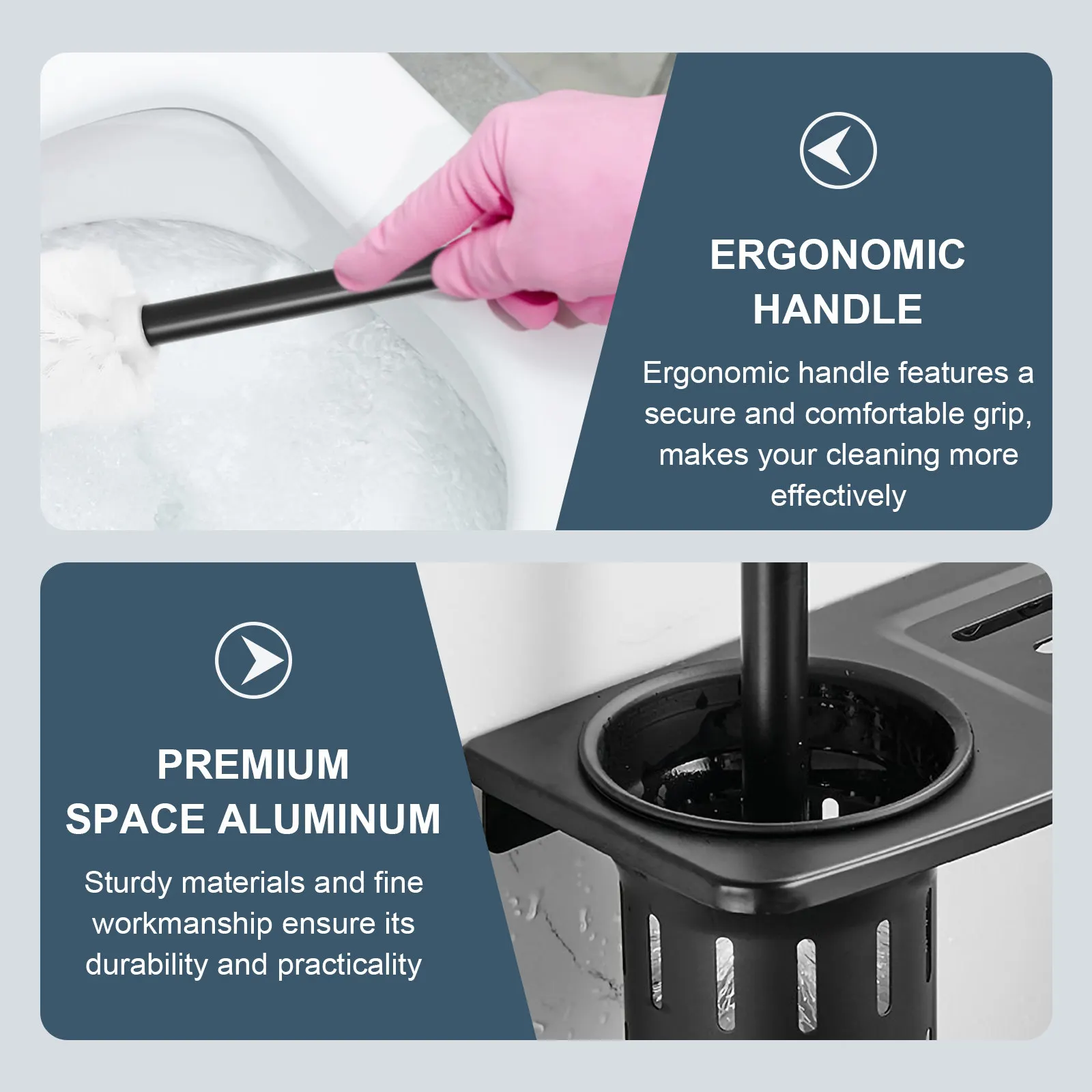 

1Set Space Aluminum Wall Toilet Cleaning Brush Rack with Heavy Duty Scrubber Brush for Household Bathroom Hotel Office Storage