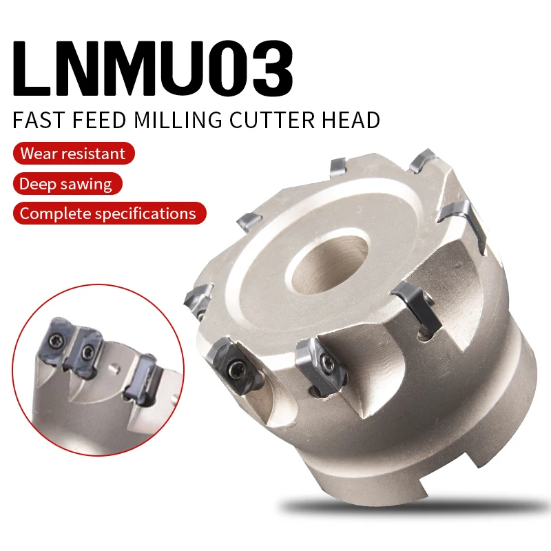 

LNMU03 Фрезерная головка с быстрой подачей 40/50/63/80/100 мм, токарный держатель инструмента для двухсторонней фрезерной пластины с быстрой подачей LNMU0303ZER