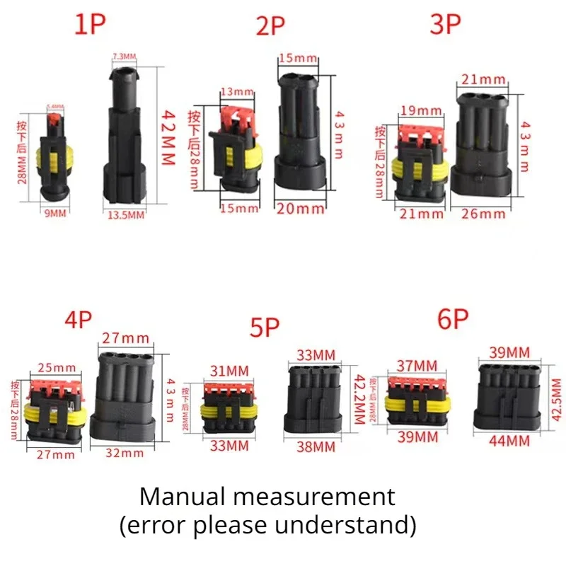 2-5sets Kit 2 pin 1/2/3/4/5/6 pins Way AMP Super seal Waterproof Electrical Wire Connector Plug for car waterproof connector