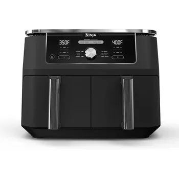 Image Ninja DZ401 Foodi 10 Quart 6-in-1 DualZone XL 2-Basket Air Fryer w 2 Independent Frying Baskets, Match Cook & Smart Finish, Grey