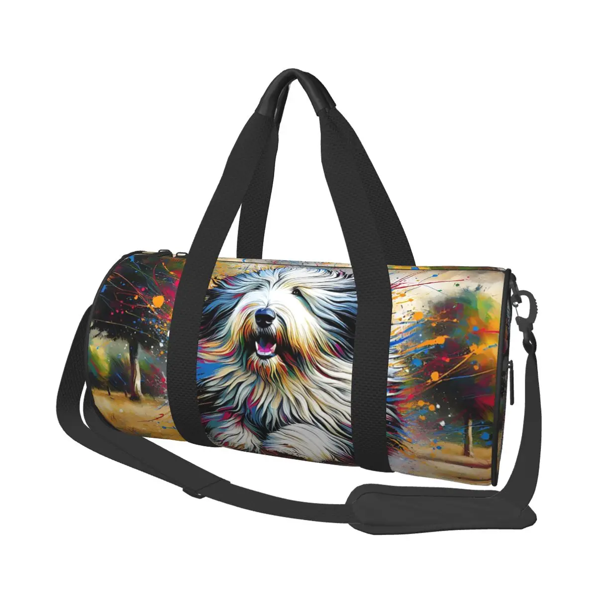 

Old English Sheepdog Dog Portrait Acrylic Art Print Pet Portrait Gifts Large Duffle Gym Bag Duffle Travel Bags Fitness bag