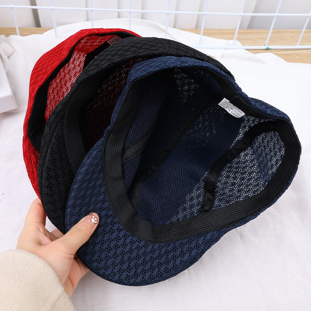 Summer Men Women Mesh Beret Fashion Casual Berets Breathable Cap Unisex Casual Adjustablr Flat Caps Peaked Hats Sun Hat