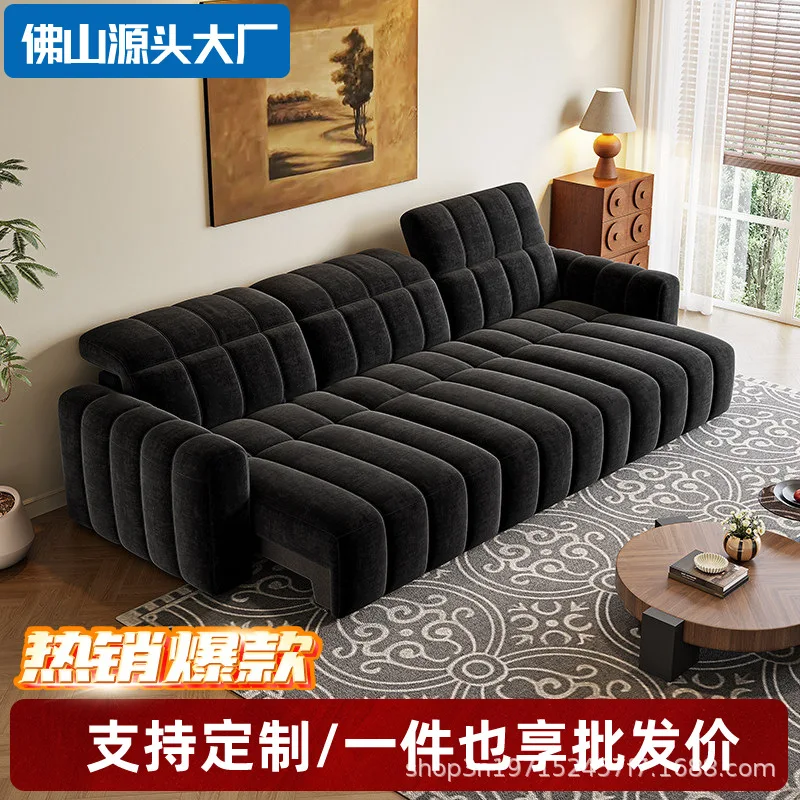 Cream wind zero against the wall electric sofa bed Chenier fabric one-character small apartment living room retractable function