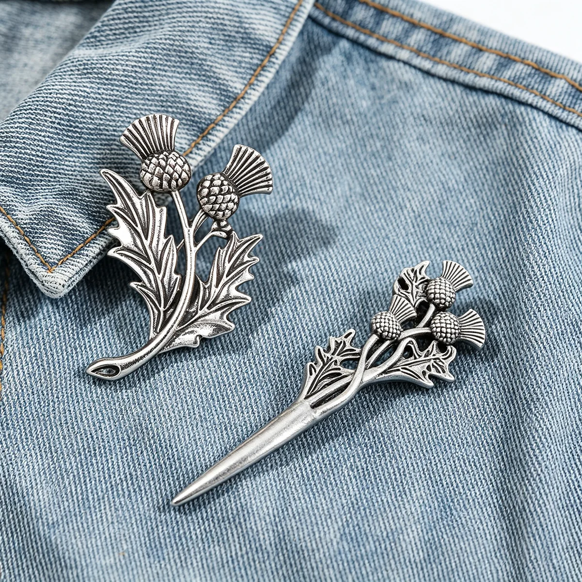 2Pcs/Set Outlander Vintage Scottish Thistle Brooch Lapel Pin Backpack Hat Metal Badge Cosplay Jewelry Accessories Gift