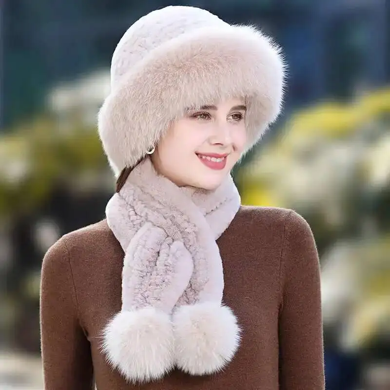 Chapeau en vraie fourrure de lapin Rex pour femmes, chapeau d'hiver élégant pour dames, bonnet épais, chapeau russe pour femmes, chapeau en fourrure naturelle moelleuse
