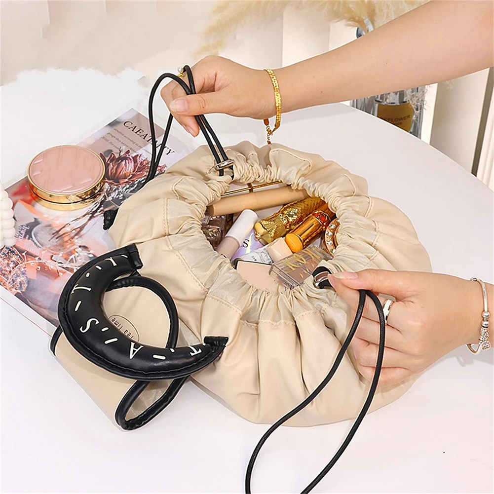 Drawstring Makeup Bag, Cosmetic Bag Organizer Waterproof Portable Large Travel Makeup Pouch Collapsible Scrunch Make-up Bag