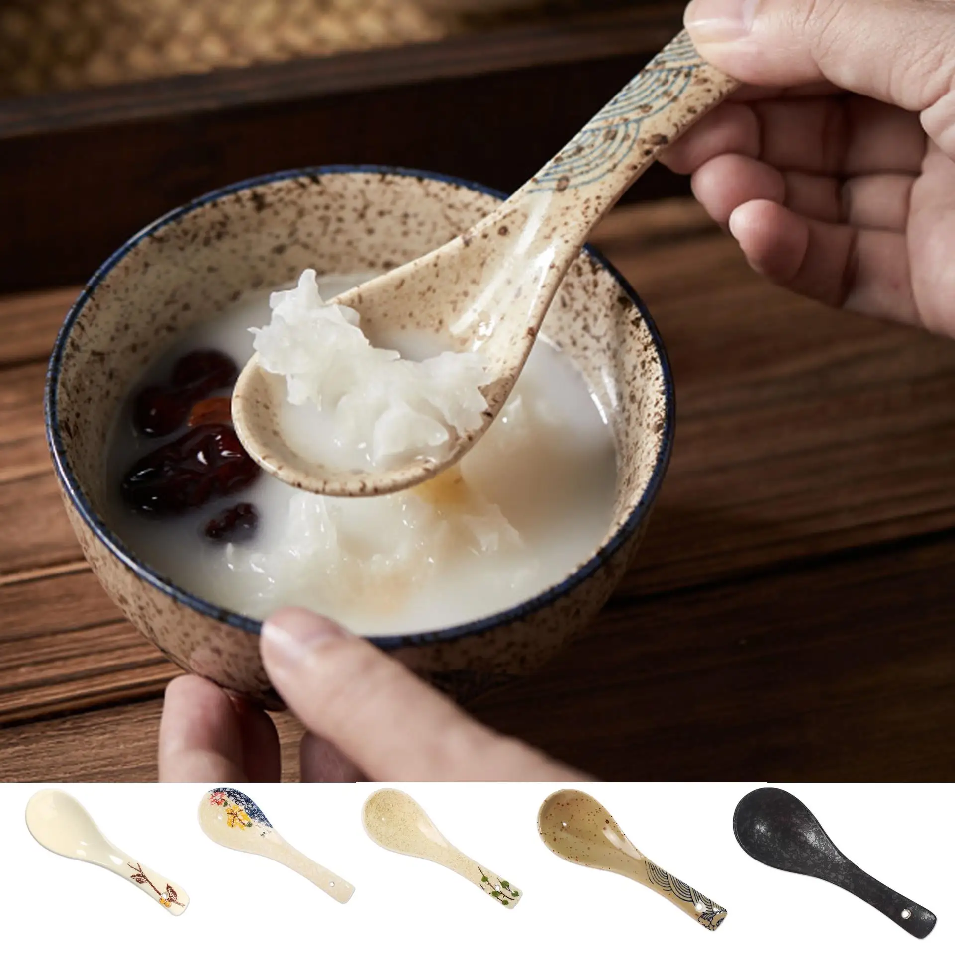 

14cm Japanese-style Ceramic Soup Rice Spoon Kitchen Serving Teaspoon Tableware Kitchen Cooking Utensil Tools