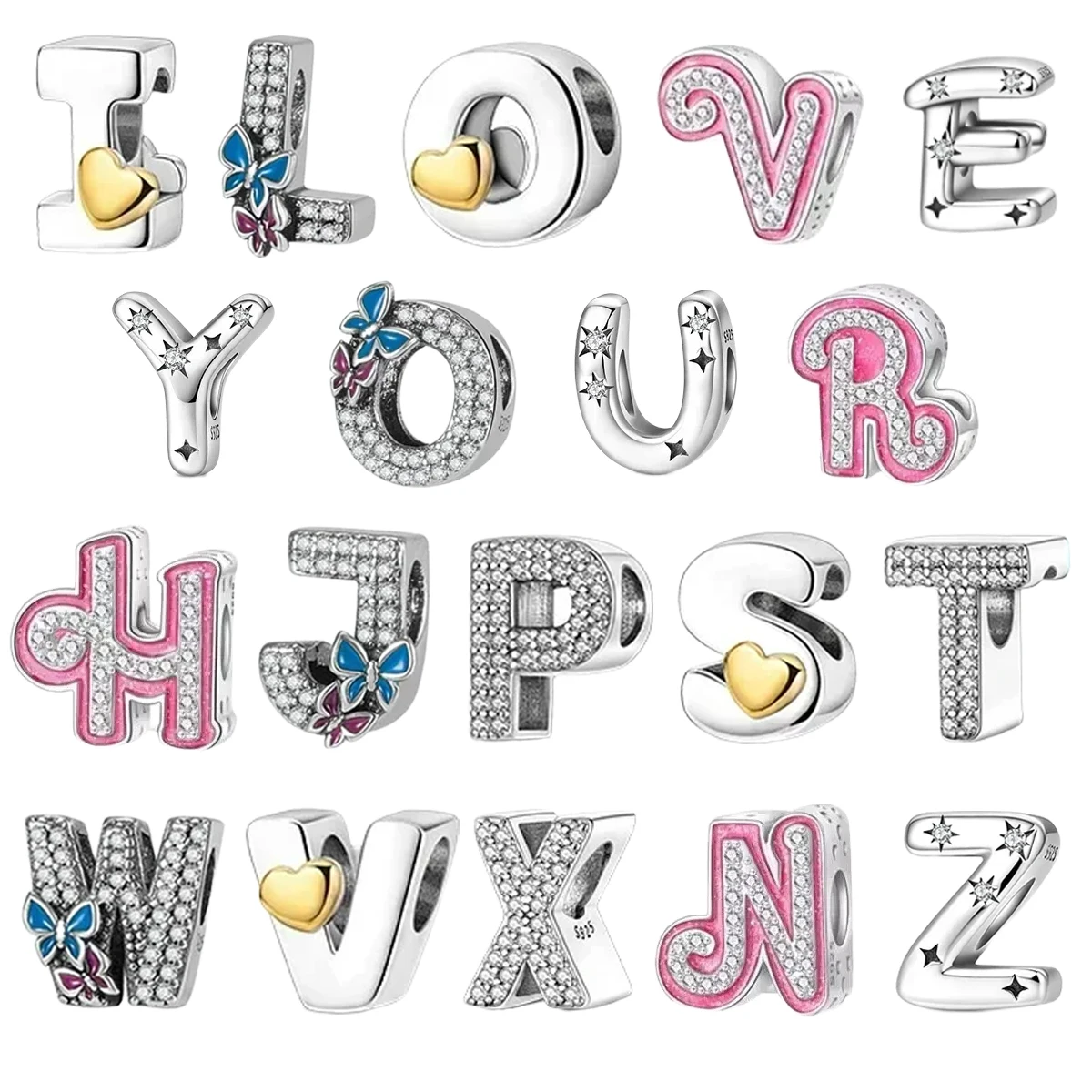 

925 Silver 26 A-Z Letter Alphabet Parts English Word Beads Pendent Charms Metal Steel Golden DIY Bracelet Necklace Jewelry Gift