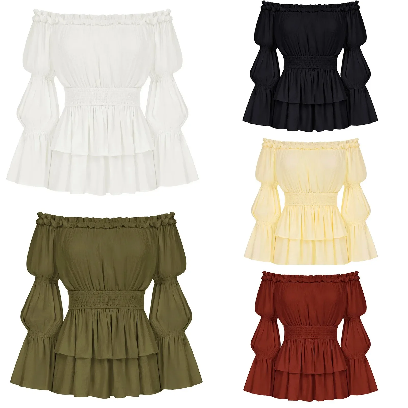 

Medieval Victorian Costume Women Off Shoulder Sleeves Blouses Steampunk Pirate Halloween Cosplay Corset Top Shirt