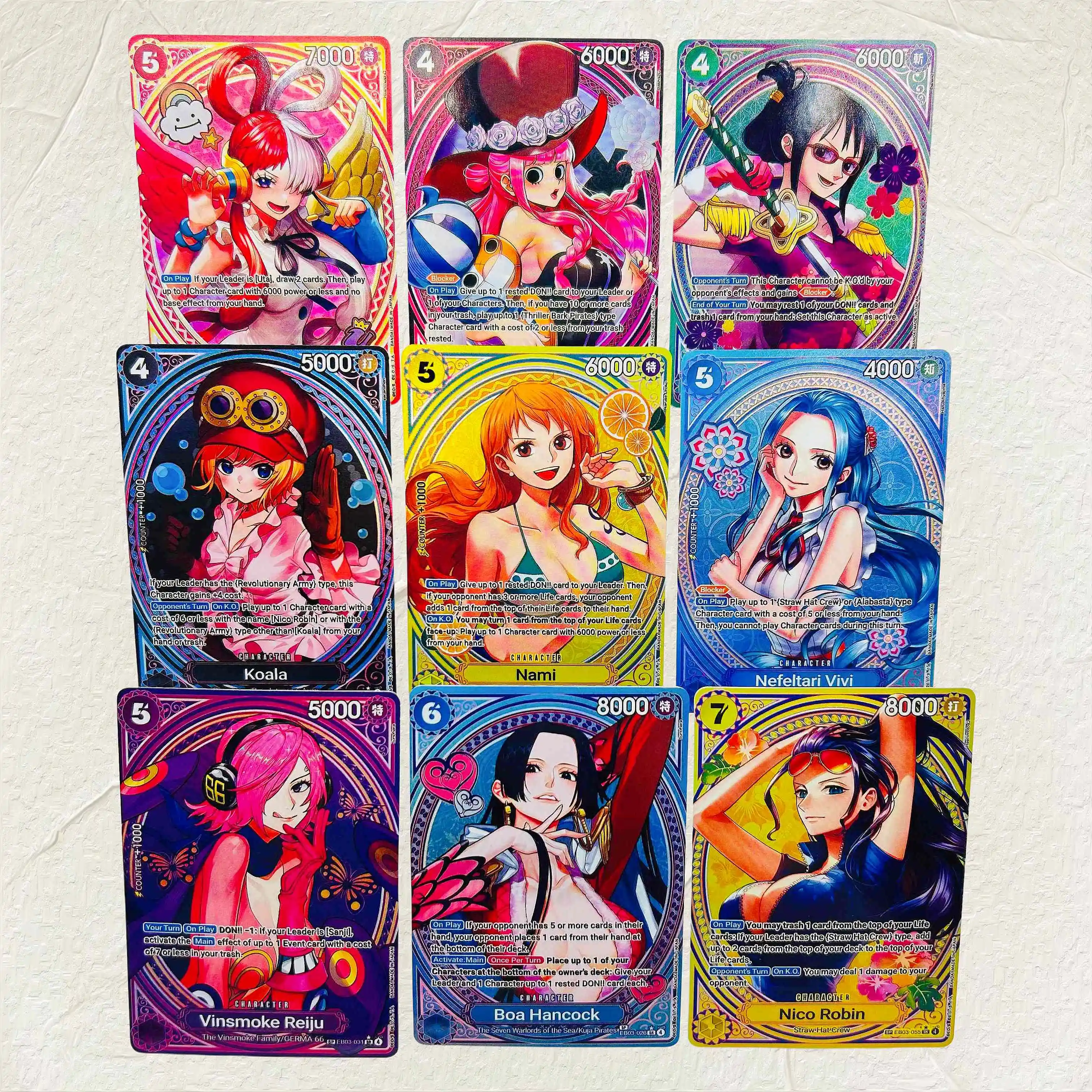 DIY One Piece Uta Tashigi Perona Robin Koala Nami Vivi Reiju Hancock 9 Stück Folien-Textur-Karten Premium Anime Sammelkarten