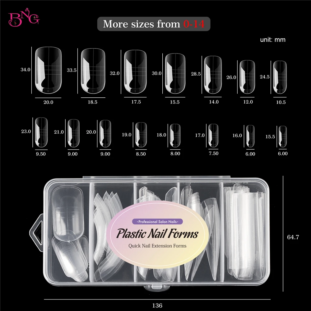 BNG Nail Dual Forms für Poly Extension Gel Nagelformen für Builder Gel Wiederverwendbare 15-Größen Acryl-Nagelformen-Sets für die Maniküre – Detail 13