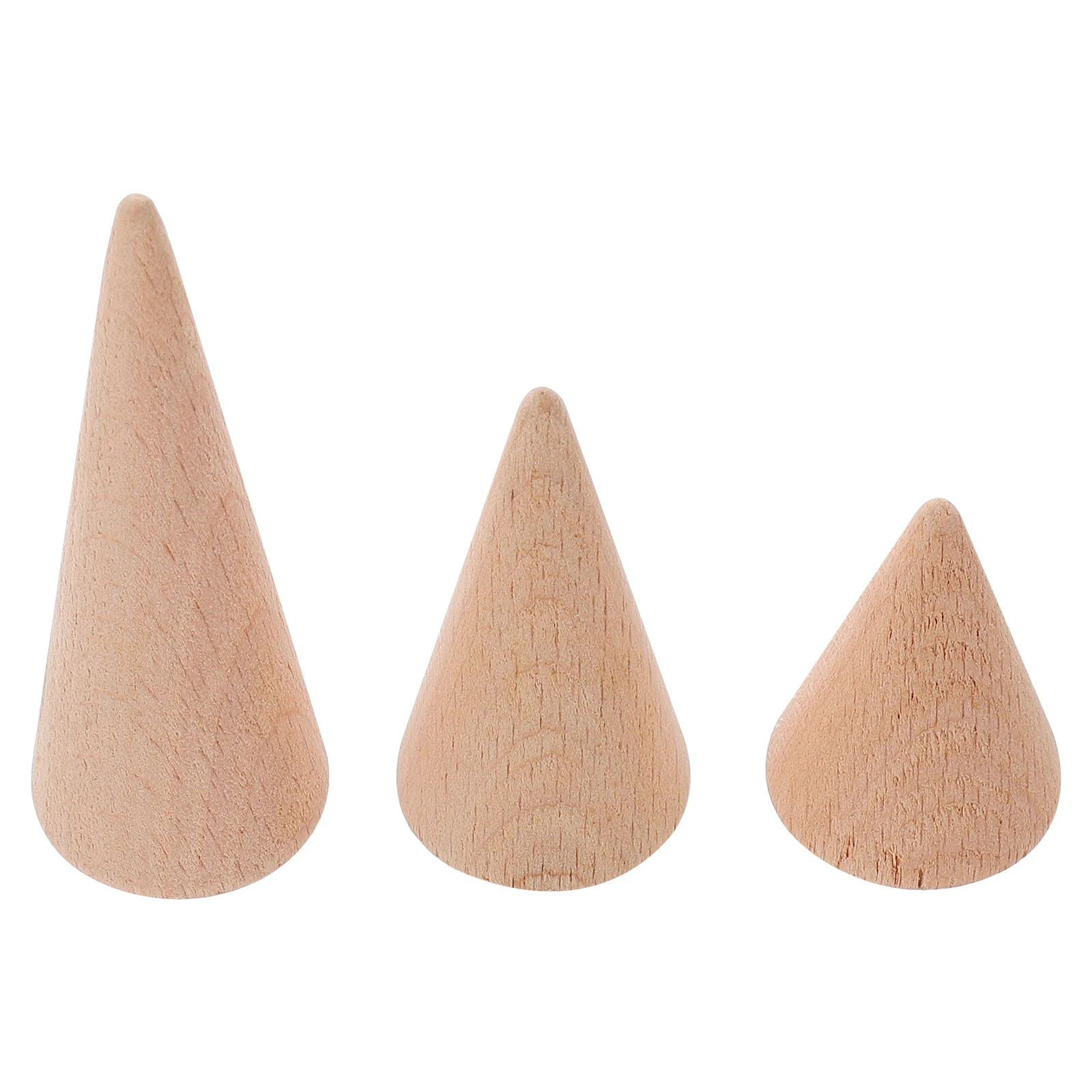 

3pcs Solid Wood Ring Holder Jewelry Display Stand Storage Rack Wooden Easel Premium Material Cone Shape Functional Wedding