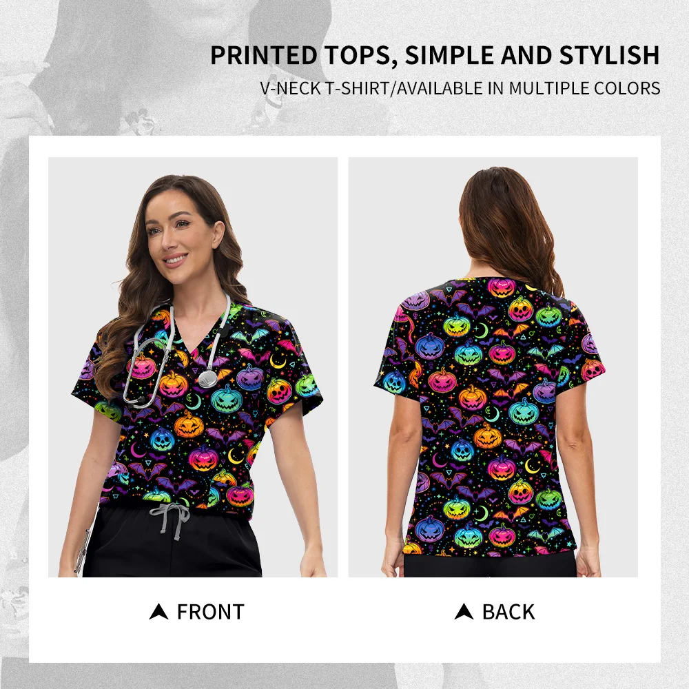 Niaahinn – hauts de gommage pour soins infirmiers, uniforme de travail pour femmes, chemisier unisexe à manches courtes, col en v, uniformes imprimés, vêtements, accessoires d'infirmière