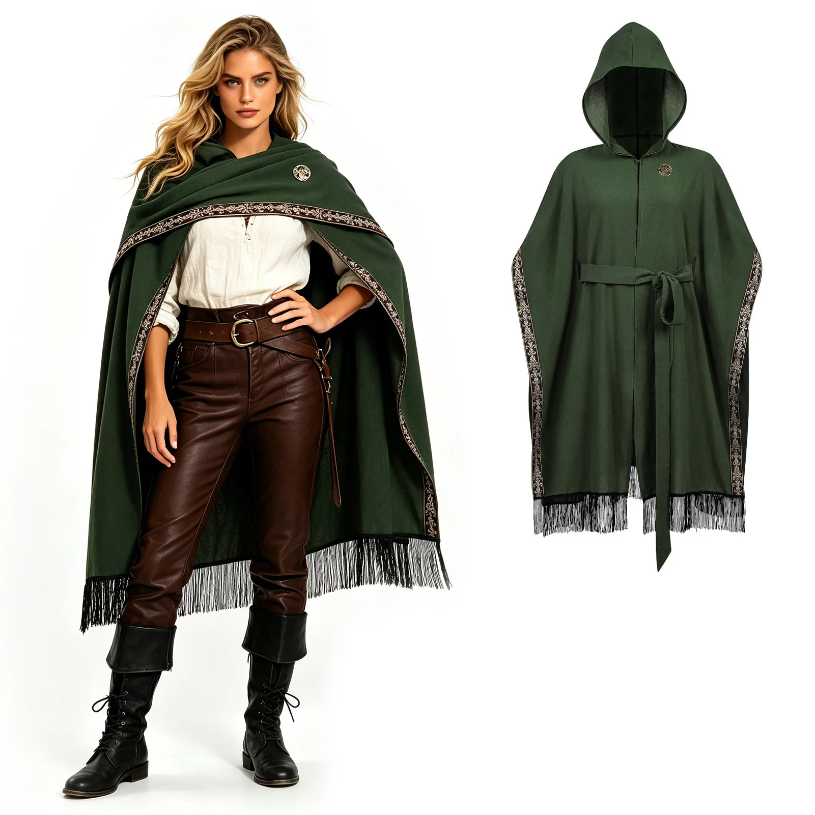Capa con Capucha de Vampiro Gótico para Adultos, Disfraz de Caballero Medieval, Mago de Halloween, Traje de Cosplay para Fiesta de Disfraces
