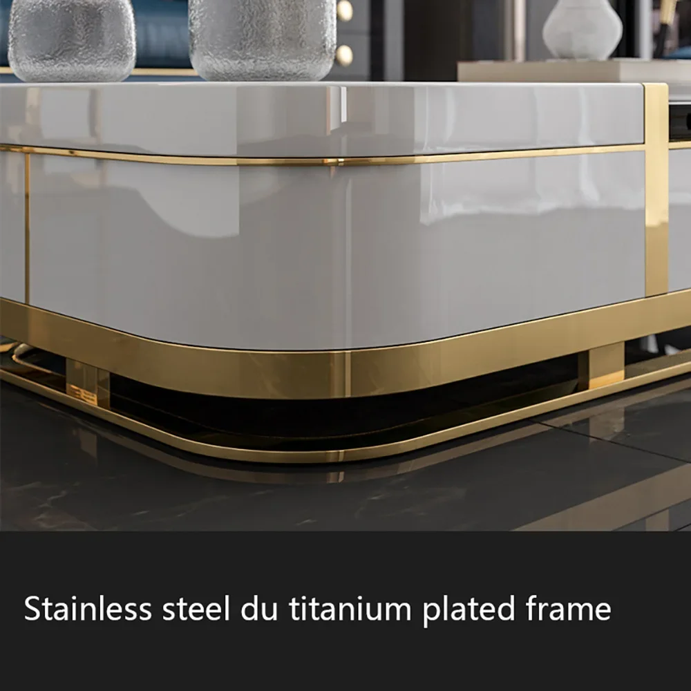 Table Basse Rétractable en Marbre de Luxe, Meuble TV Moderne