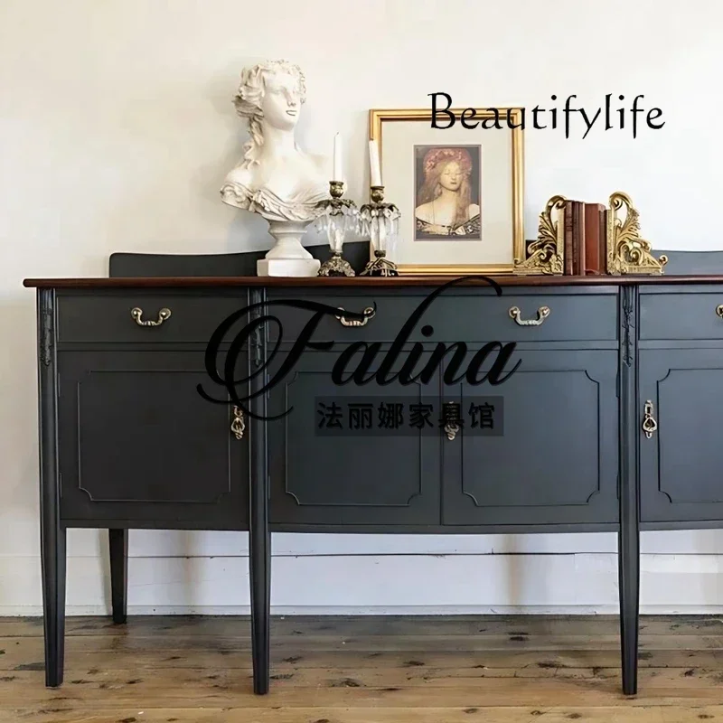 

u W French Entry Entrance Cabinet Solid Wood Curved Living Room Carved Entrance Cabinet Retro Wind Wall Decorative Cabinet