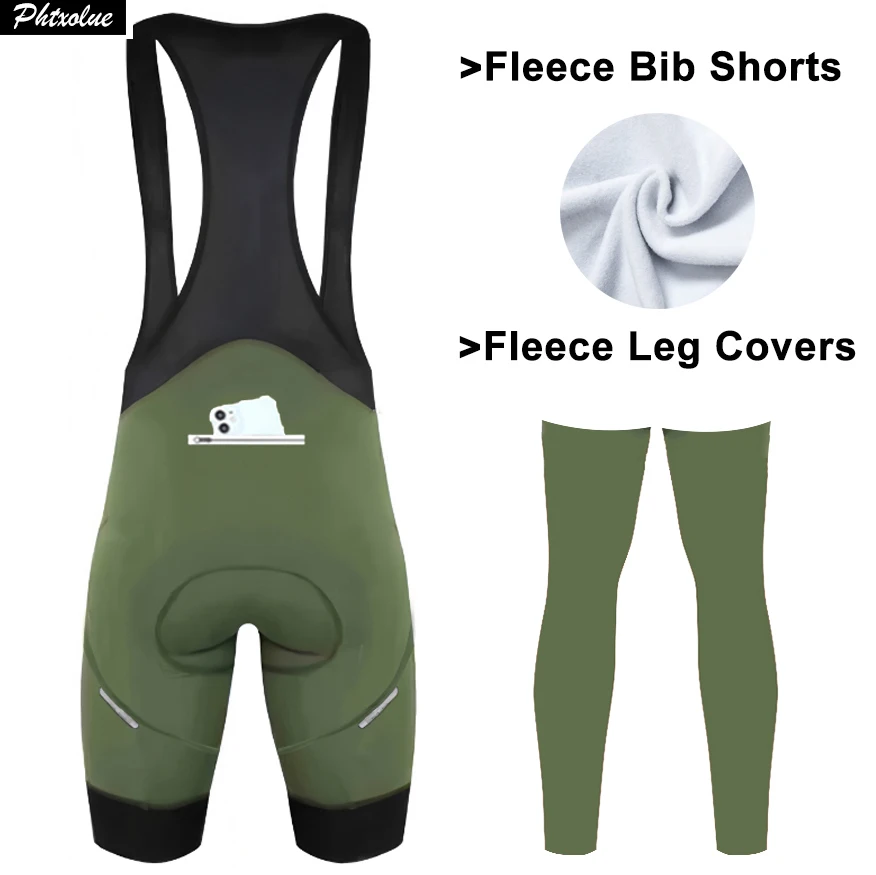

Phtxolue Winter fleece Cycling Bib Shorts Men Women Anti-Loss Zipper Pocket 6H 500KM Mountain Pro Bicycle Bike Cycling Short