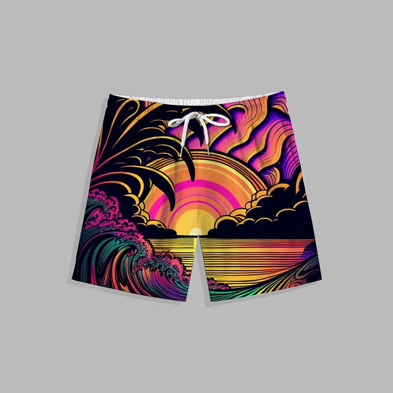 Hawaiian Summer New 3D Printing Tropical Leaves Beach Shorts Men Beach Trees Graphic Board Shorts Cool Fashion Pants Swim Trunks