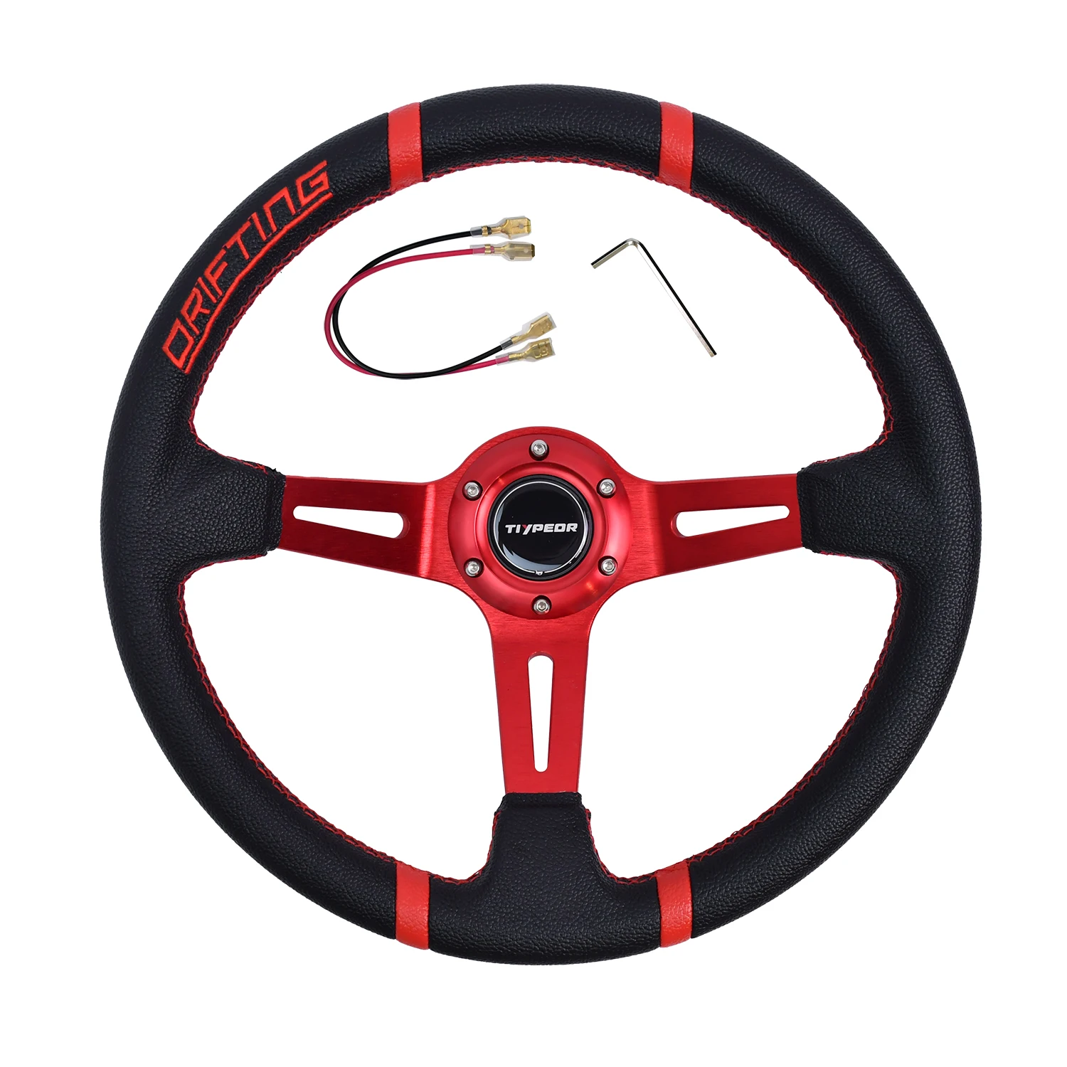 

TIYPEOR 14 inch 350mm Racing Steering Wheel PVC Red Ray Refitting Sports Car Steering Wheel