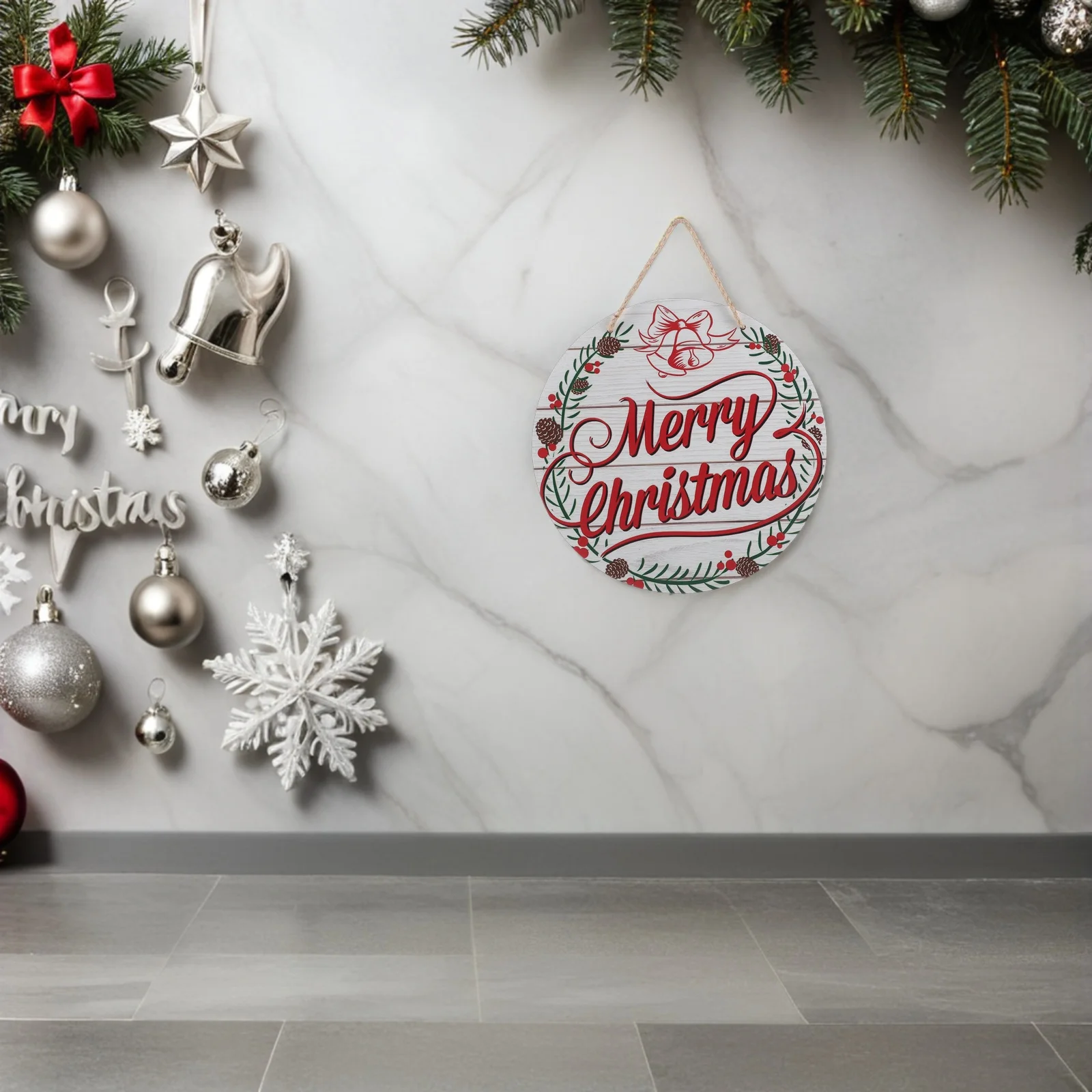 

Rustic Christmas Wooden Door Sign Round Xmas Hanging Plaque Farmhouse Welcome Decorative Wall Sign Door Decorations Hanging