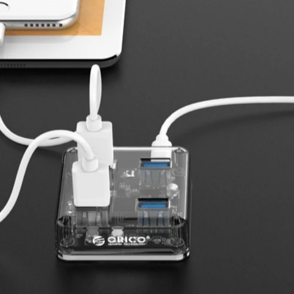 透明ケースのusb-30ハブ、データアダプター、4ポート、5gbpsの高速データ転送、usbスプリッター、有線usbケーブル、プラグアンドプレイ。