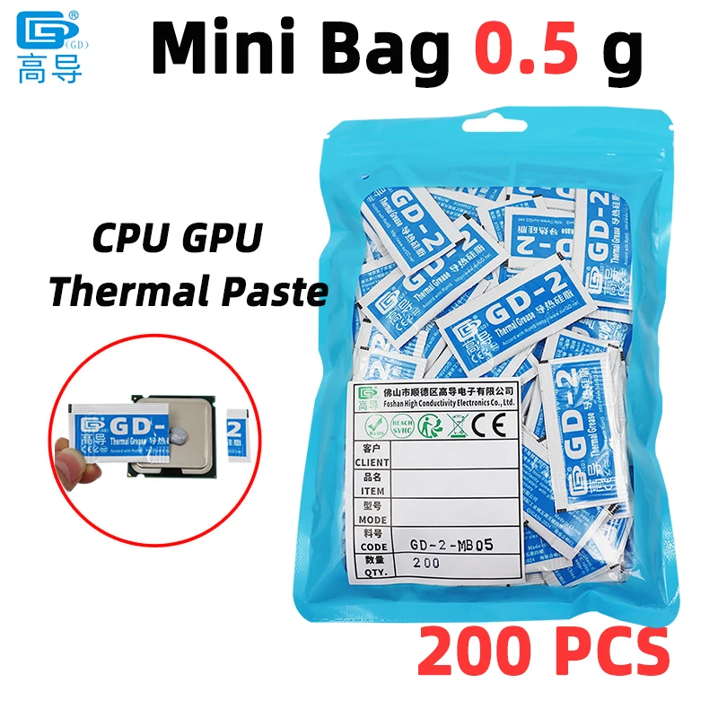 

GD-2 Thermal Conductive Grease Paste Plaster Heat Sink Compound Net Weight 0.5 Gram Grey for CPU Cooling GPU PS5 Game MB05